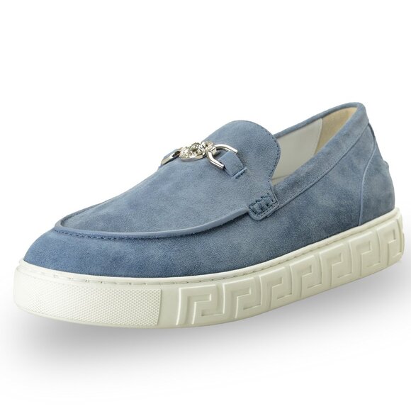 Versace Men's Suede Leather Silver Medusa Loafers Slip On Shoes US 11 IT 44